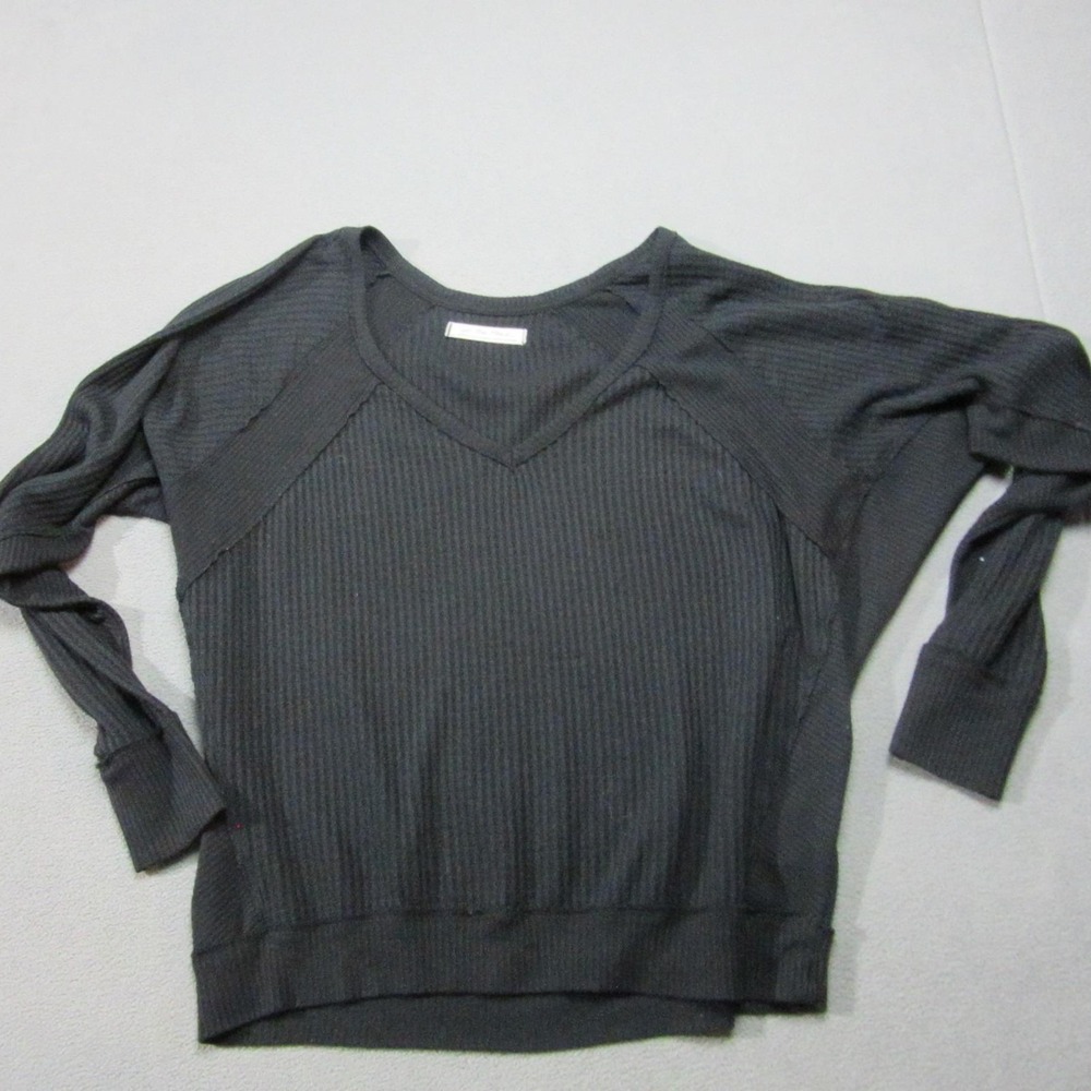 We The Free Shirt Womens Medium Black Waffle Knit Thermal Oversize Stretch Top